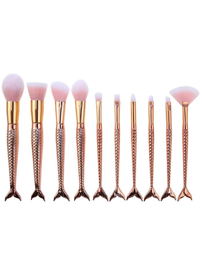 

10Pcs Ombre Hair Mermaid Tail Makeup Brushes Kit, Golden