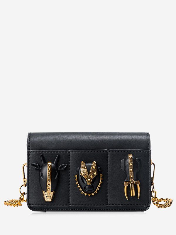 

Rivets Faux Leather Chain Crossbody Bag, Black