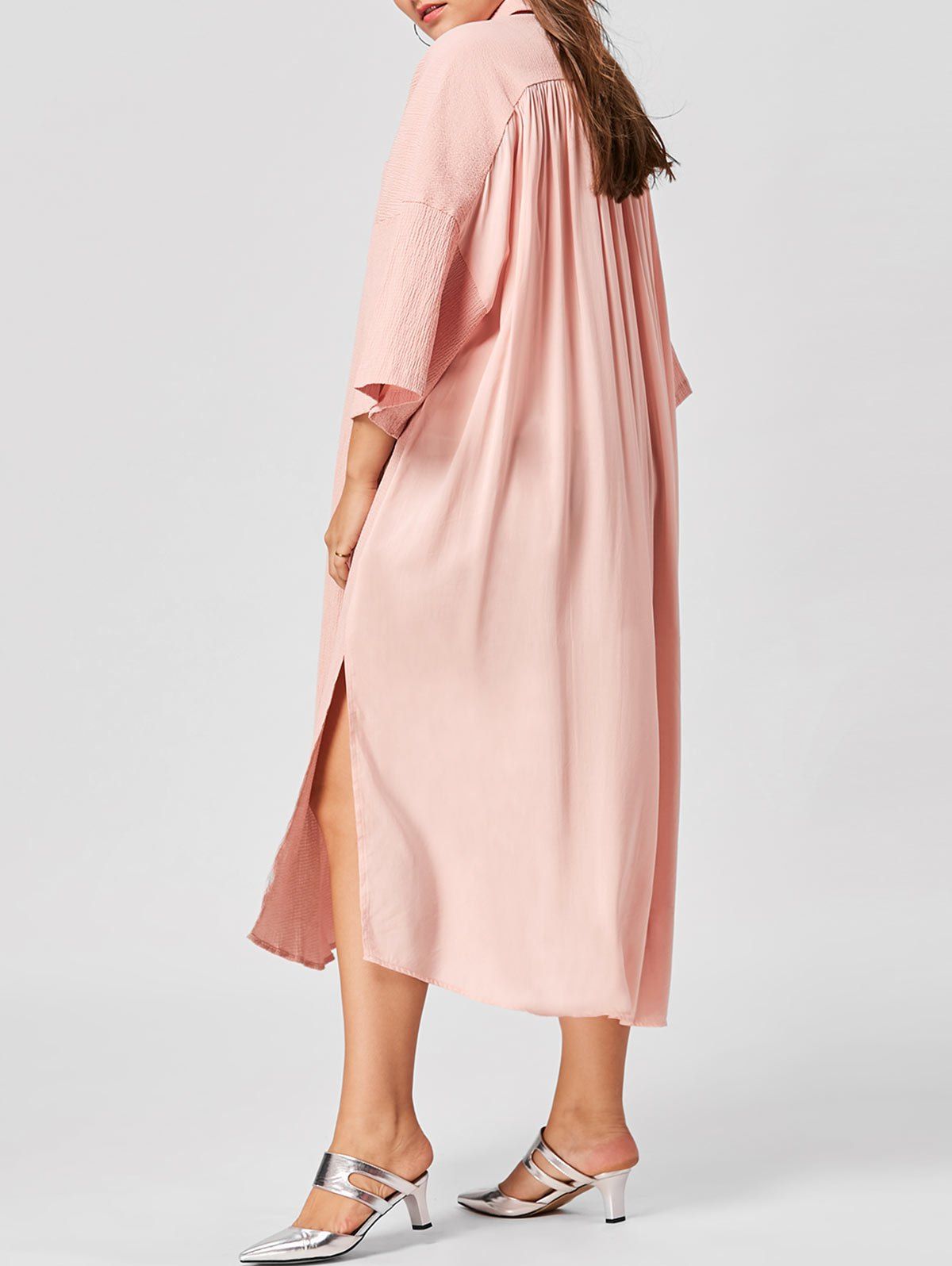 

Plus Size Flare Sleeve Shirt Dress, Nude pink