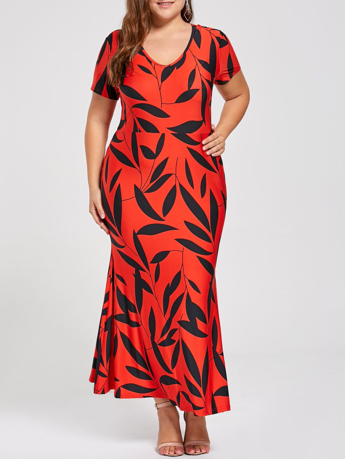 [41% OFF] 2021 Plus Size Printed Maxi Sheath Mermaid Dress In RED | DressLily
