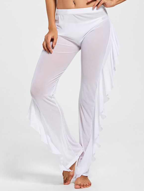 Pantalon Pardessus Transparent à Volant - Blanc S