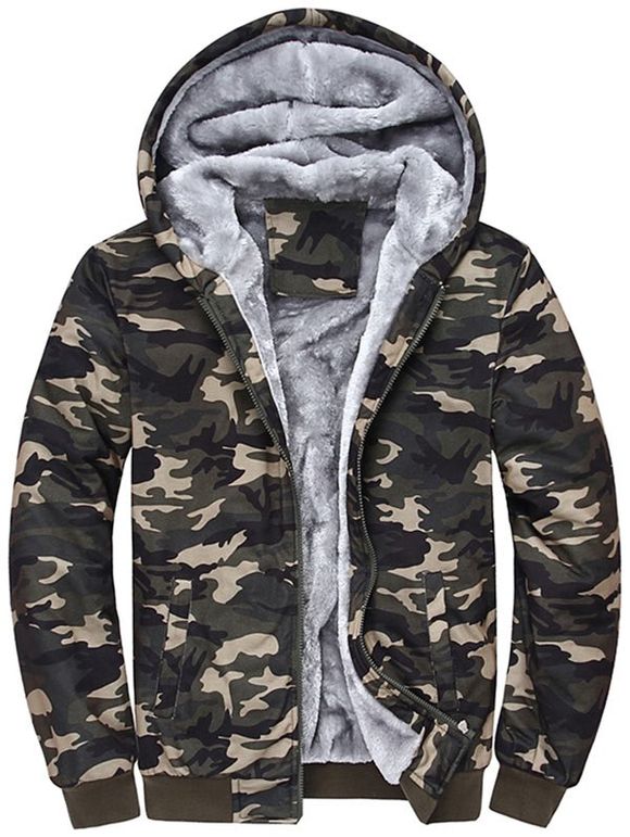 Veste Camouflage Zippée en Polaire à Capuche - Camouflage XL