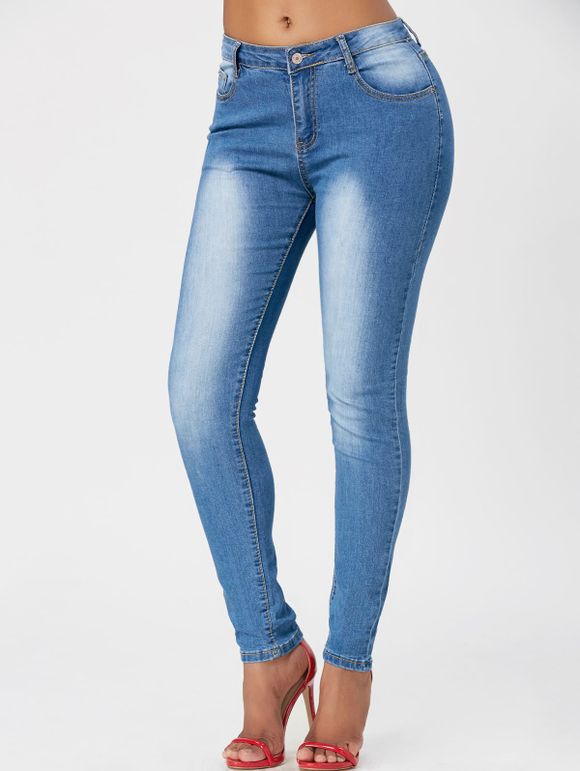 Jeans skinny à laine haute taille - Bleu XL