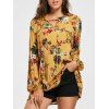 Eyelet Floral Printed Tunic Blouse - YELLOW S