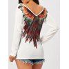 Long Sleeve Tribal Feathers Print T-shirt - WHITE M