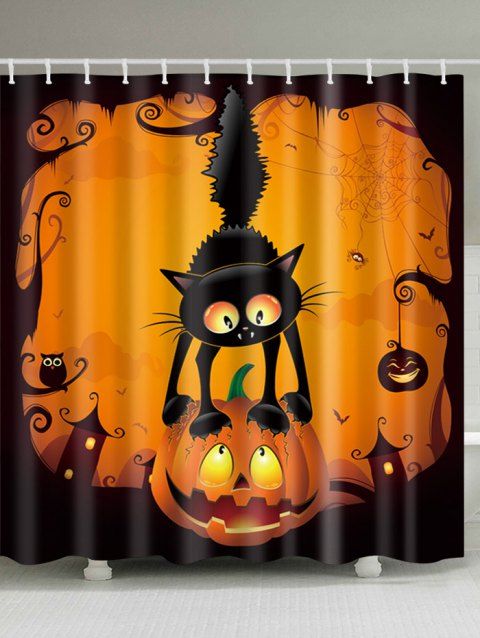 halloween pumpkin cat print waterproof bathroom shower curtain colormix w71 inch l71 inch - Dresslily Shower Curtains halloween pumpkin cat print waterproof bathroom shower curtain colormix w71 inch l71 inch - Dresslily Shower Curtains