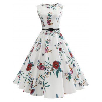 [41% OFF] 2023 Vintage Flower Print Sleeveless A Line Dress In WHITE ...