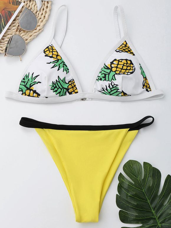 Ensemble de Bikini Ananas Imprimé à Bretelle Fine - multicolore S