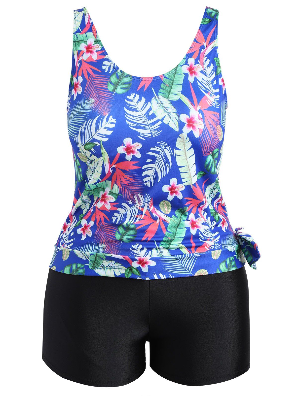 [17% OFF] 2021 Tropical Leaf Floral Print Plus Size Tankini Set In BLUE ...