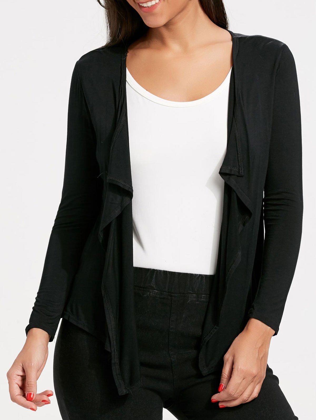 

Draped Open Front Cardigan, Black