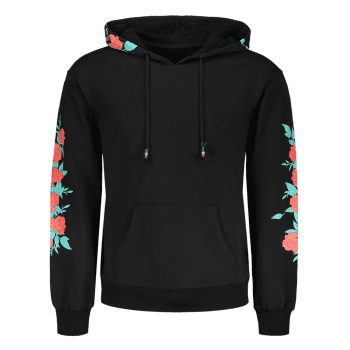 Floral Print Men Hoodie, BLACK, XL in Hoodies | DressLily.com