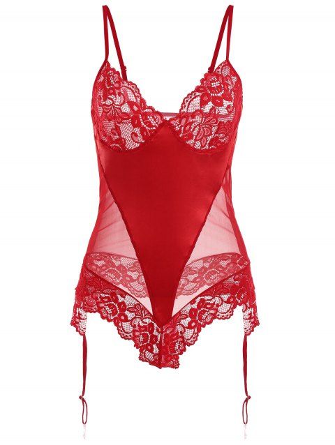 [LIMITED OFFER] 2019 Plus Size Lace Panel Sheer Lingerie Teddy In RED ...