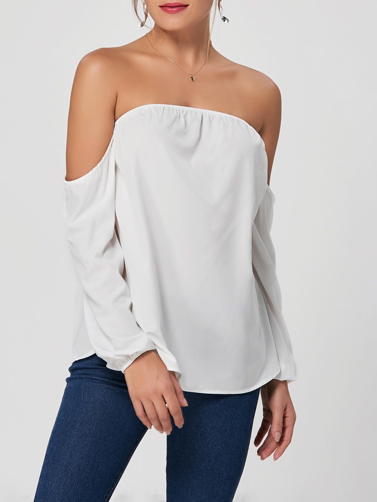 

Stylish Boat Neck Long Sleeve White Blouse For Women