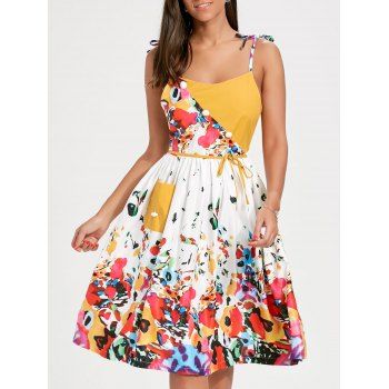 Tied A Line Sleeveless Print Dress
