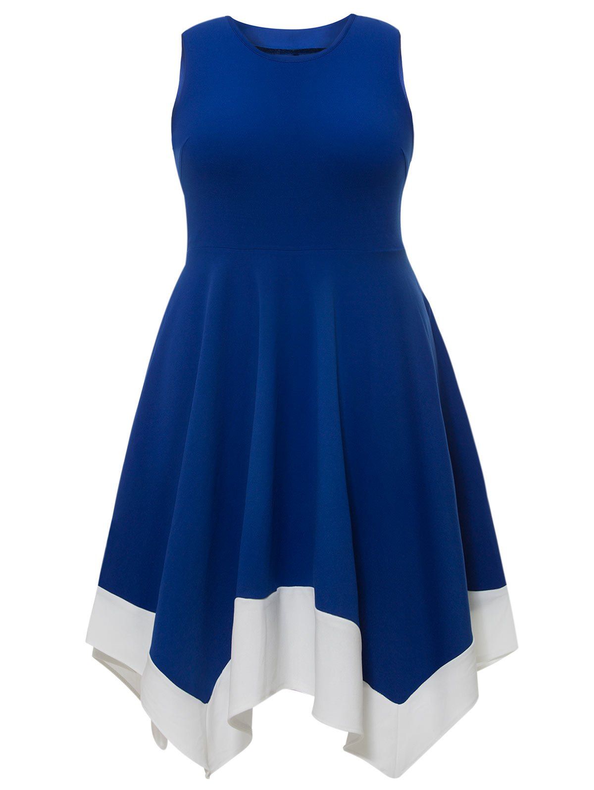 

Plus Size Color Trim Sleeveless Handkerchief Dress, Royal