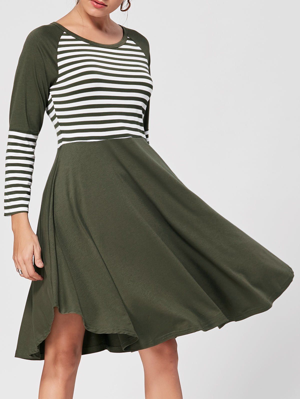

Raglan Long Sleeve Striped Dress, Green