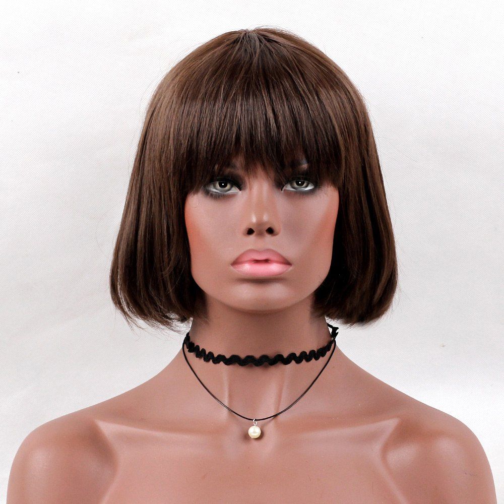 

Neat Short Bang Straight Bob Synthetic Wig, Flax