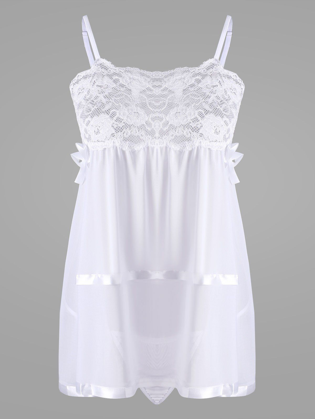 [41% OFF] 2021 Lace Side Slit Sheer Slip Babydoll In WHITE | DressLily