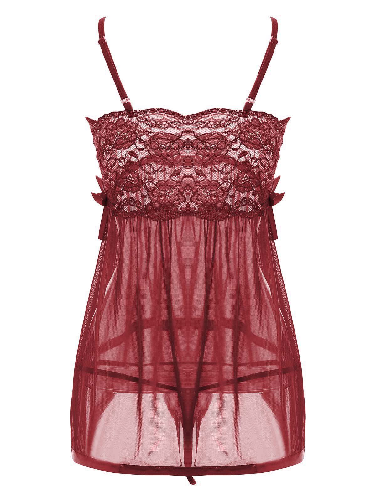 2018 Lace Side Slit Sheer Slip Babydoll WINE RED L In Baby dolls Online ...