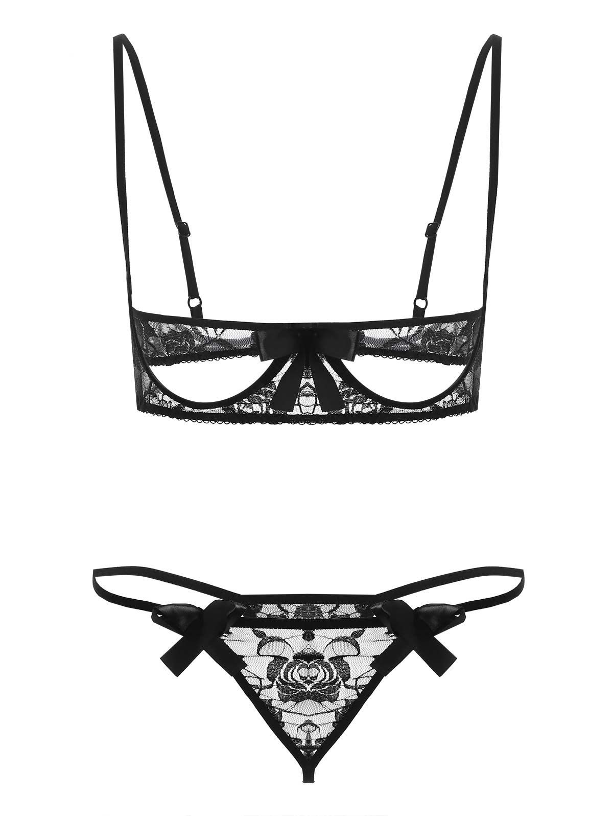 

Lace Cut Out Lingerie Bra Set, Black