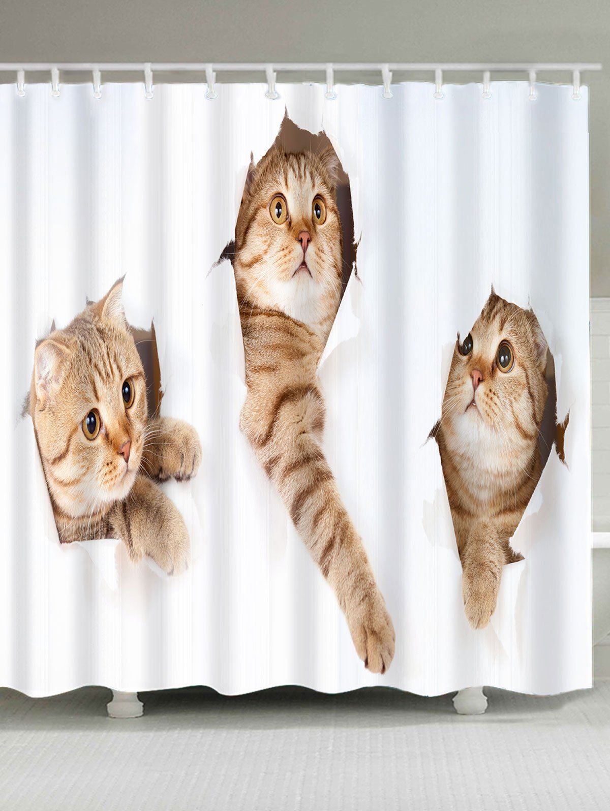 

Cute Cats Printed Waterproof Shower Curtain, White and brown