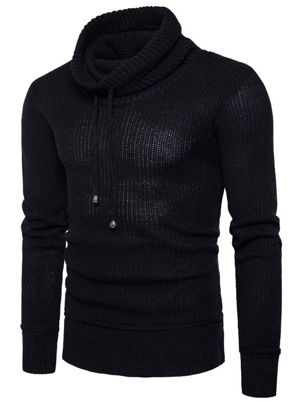 

Cowl Neck Drawstring Knit Blends Sweater, Black