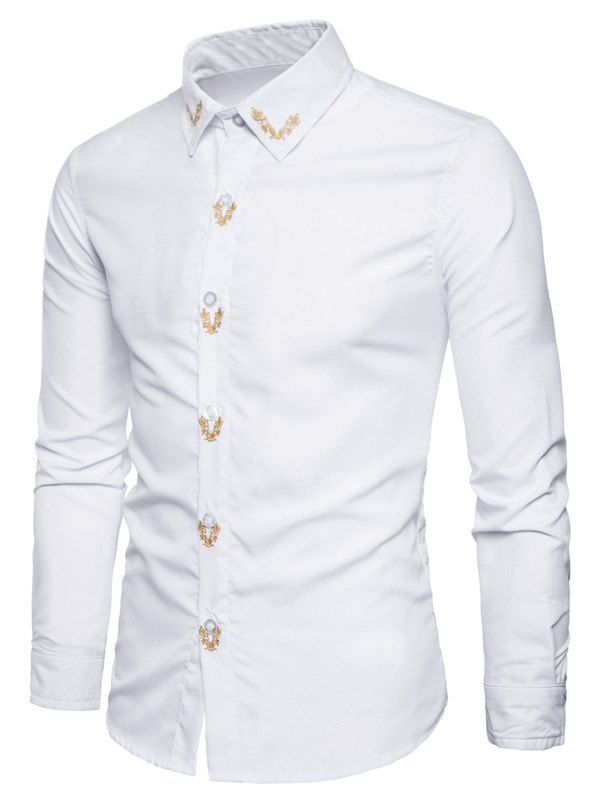 

Floral Embroidered Long Sleeve Shirt, White