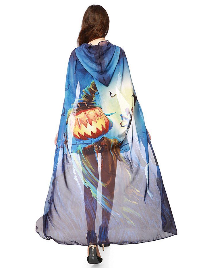 

Witch Element Hooded Chiffon Halloween Cape, Blue