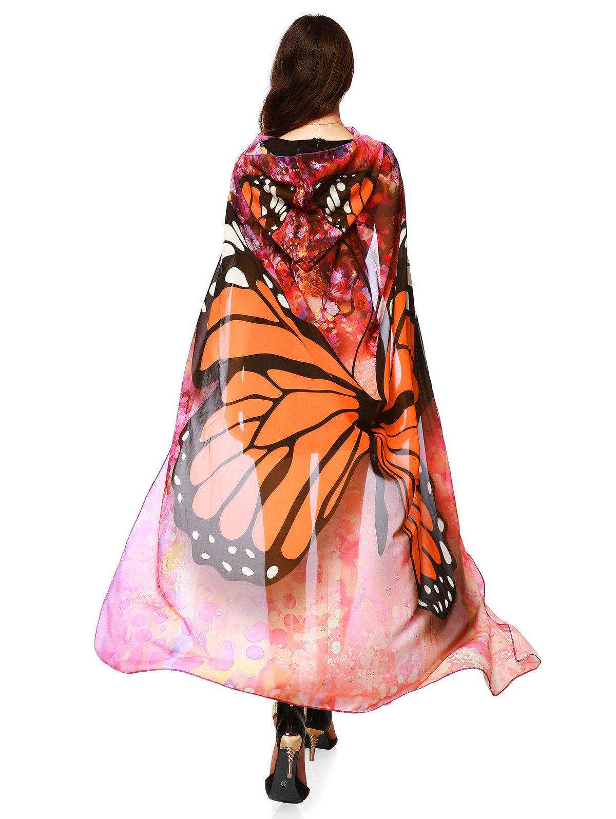 

Butterfly Design Chiffon Festival Hooded Cape, Orange