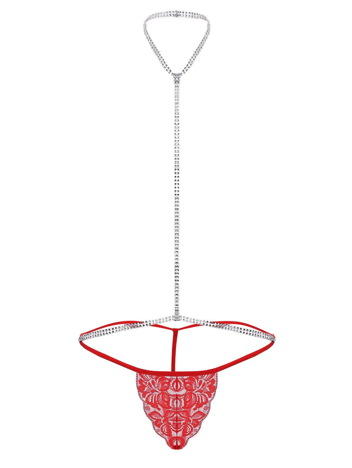 

Sequined Choker Lace Lingerie Teddy, Red