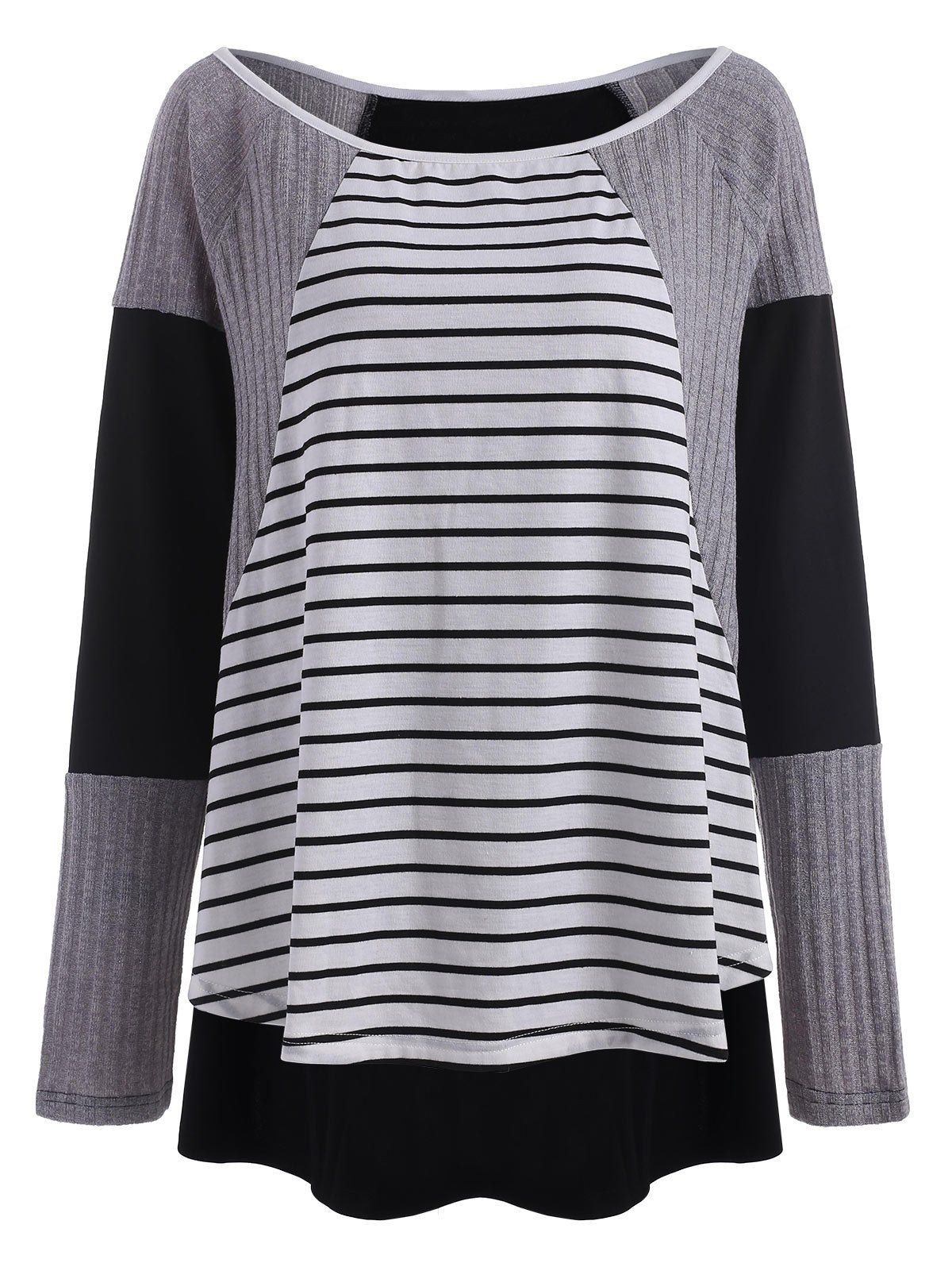 

Stripe Panel Plus Size High Low Top
