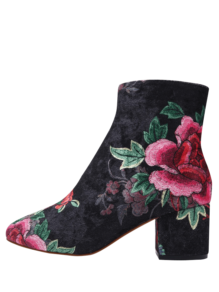 2018 Velvet Floral Pattern Short Boots BLACK In Boots Online Store ...