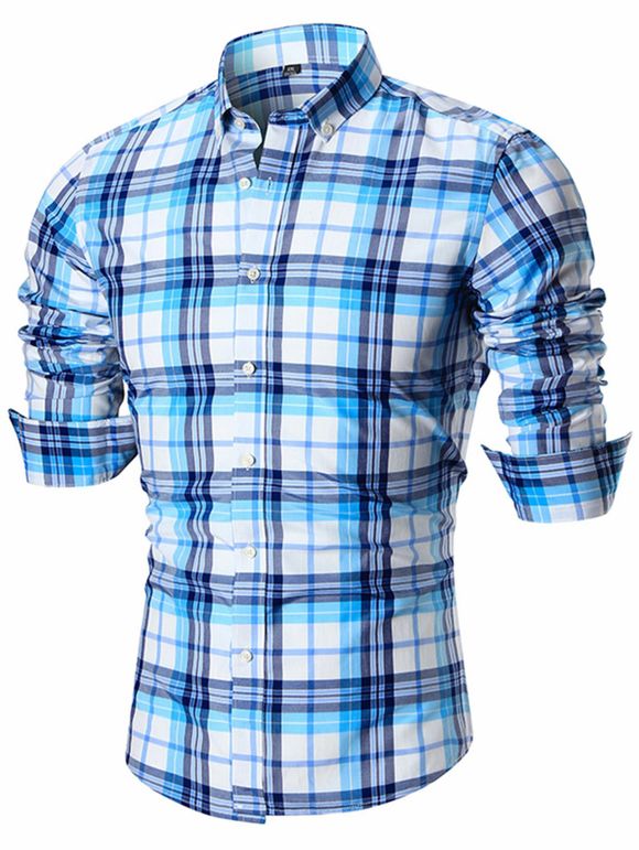 Chemise à carreaux à manches longues - Bleu XL