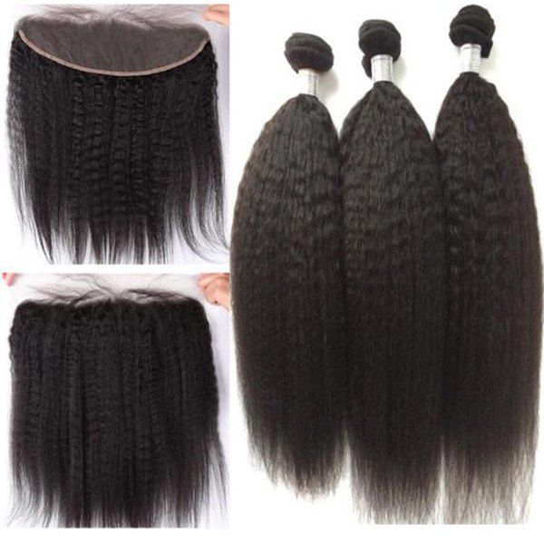 

3Pcs/Lot 5A Remy Free Part Long Kinky Straight Indian Human Hair Weaves, Natural black