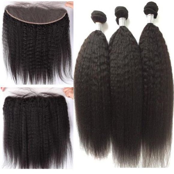 3Pcs / Lot 5A Remy Free Part Long Kinky Straight Indian Human Hair Weaves - Noir Naturel 20INCH*22INCH*24INCH