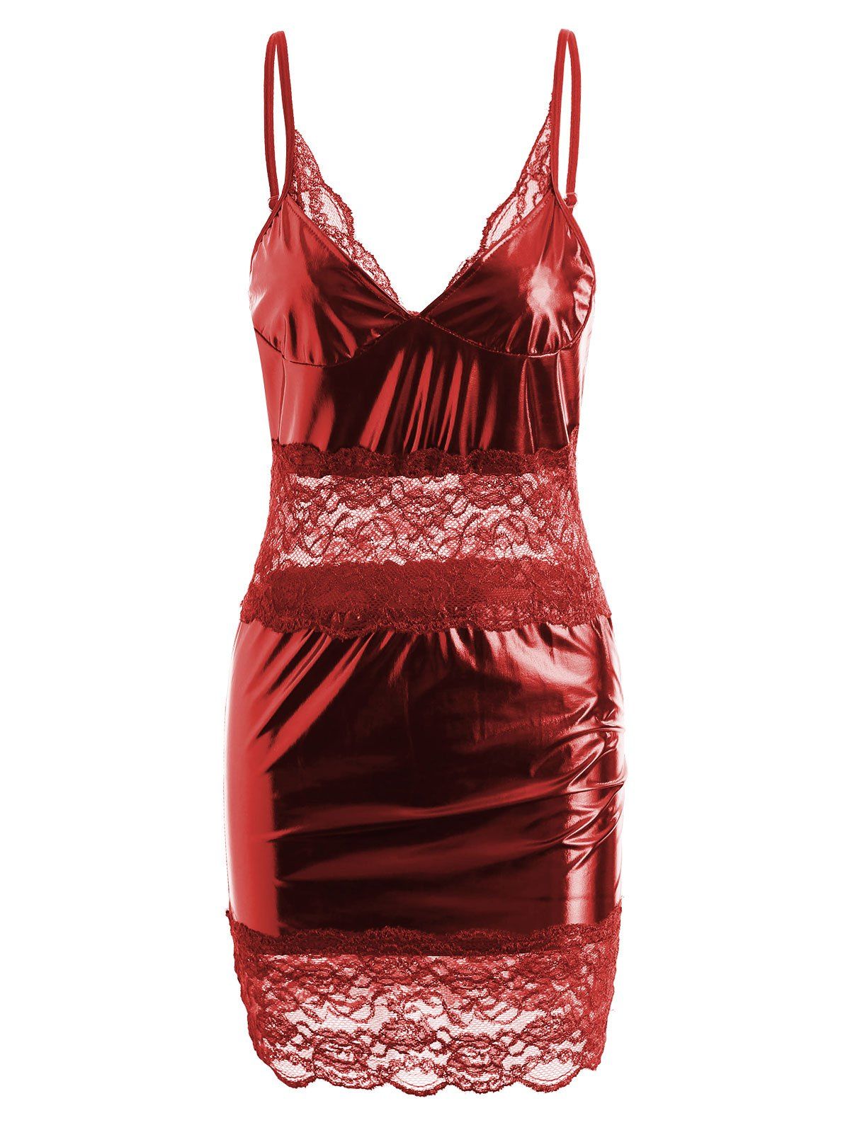 

Lace Insert Sheer Slip Club Dress, Red