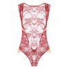 Body à Coupe Basse en Dentelle Transparente - Rouge L