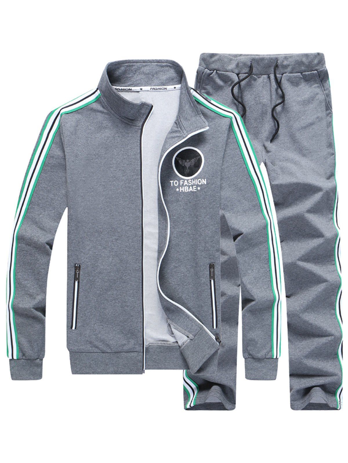 

Graphic Print Mesh Panel Stripe Zip Up Jacket Twinset, Gray