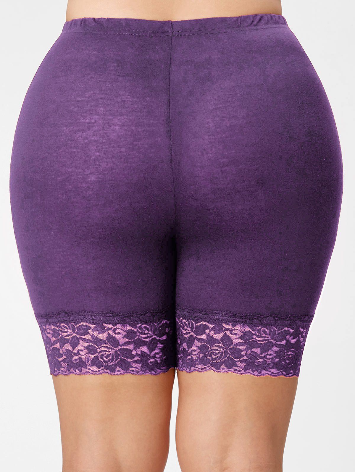 2018 Plus Size Lace Insert Short Leggings Light Purple Xl In Leggings