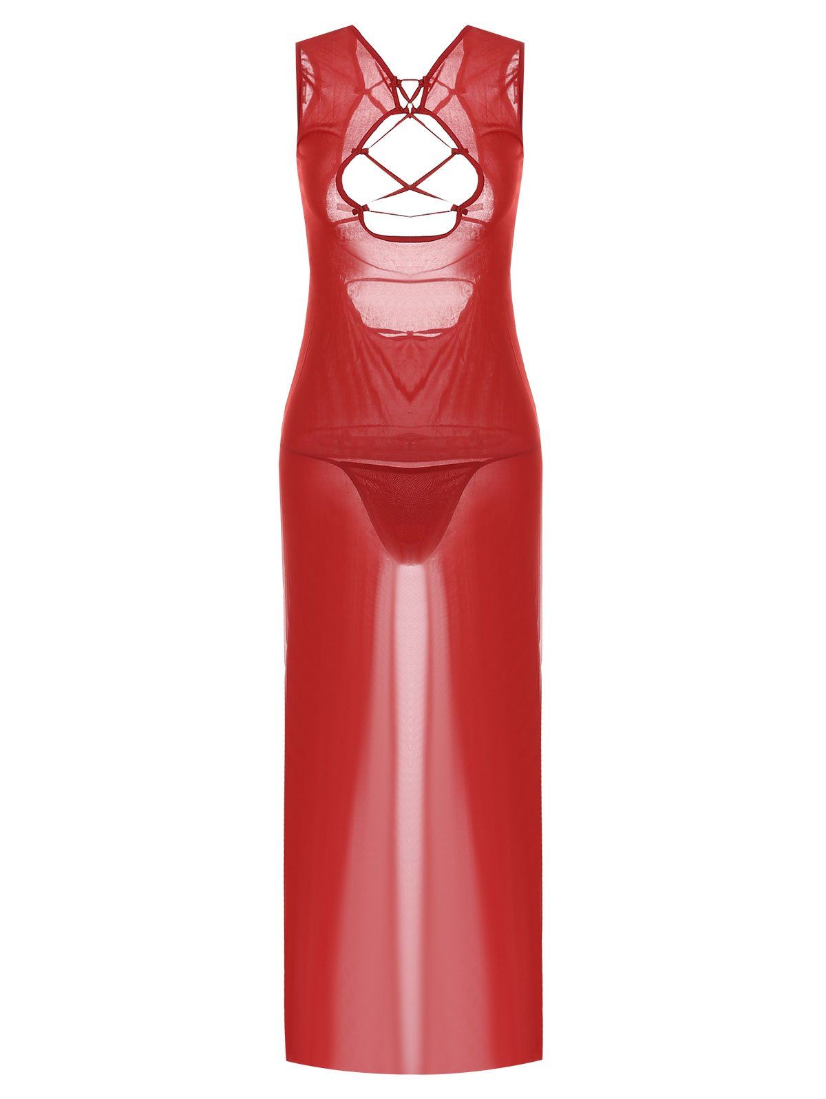

Long Lace Up Slit Club Dress, Red