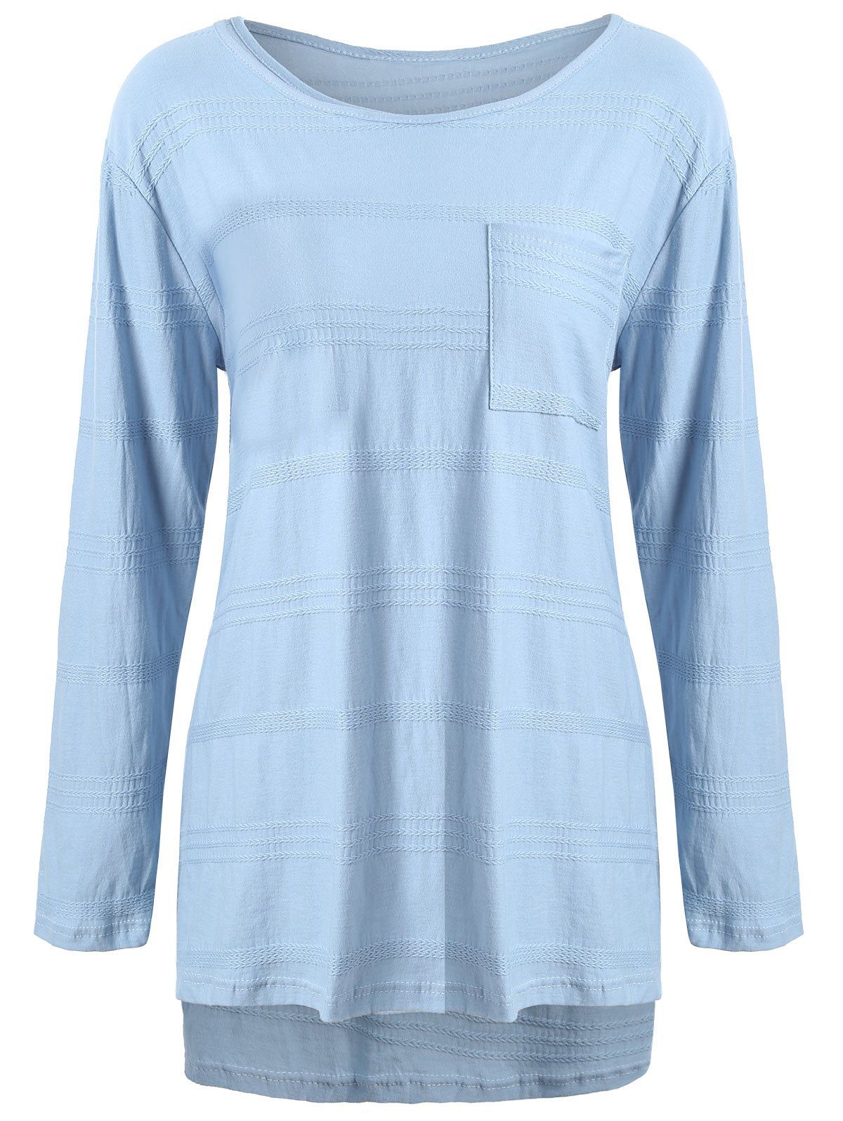 [41% OFF] 2021 Plus Size High Low Pocket Blouse In LIGHT BLUE | DressLily