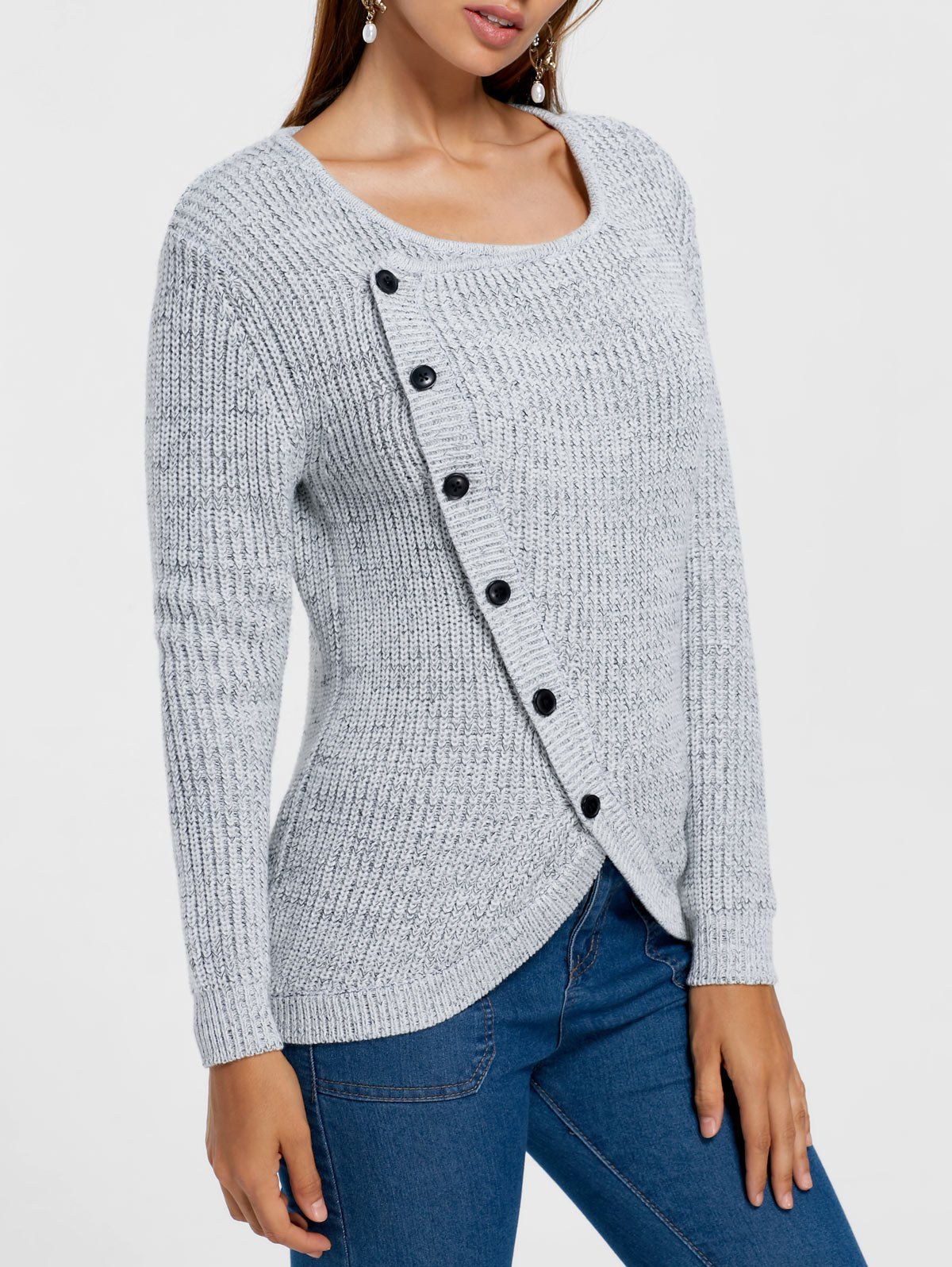 

Single Breasted Overlap Sweater, Gray