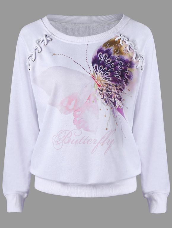Sweat-shirt Imprimé Papillon à Lacets - Blanc XL