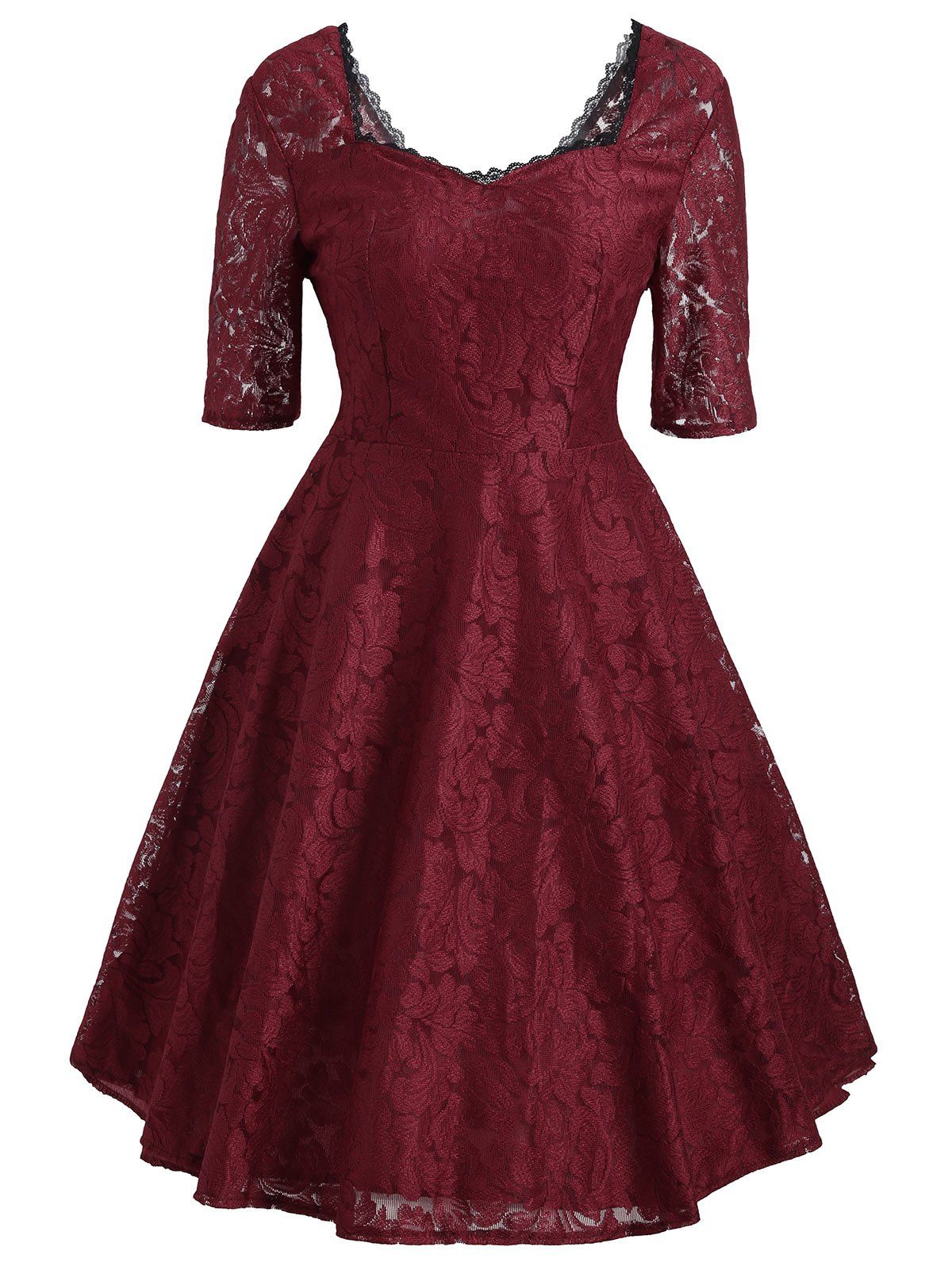 

Lace Sweetheart Floral Vintage Dress, Wine red