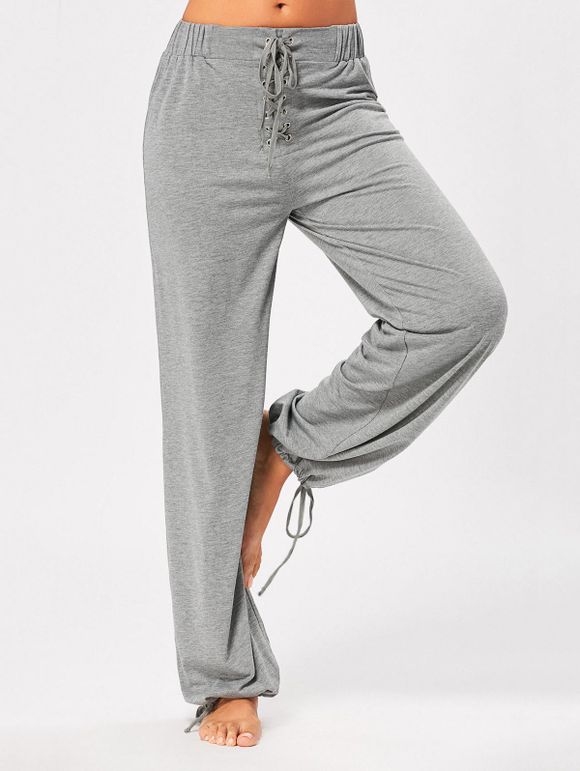 Pantalon Décontracté Lacé à Taille élastique - Gris XL