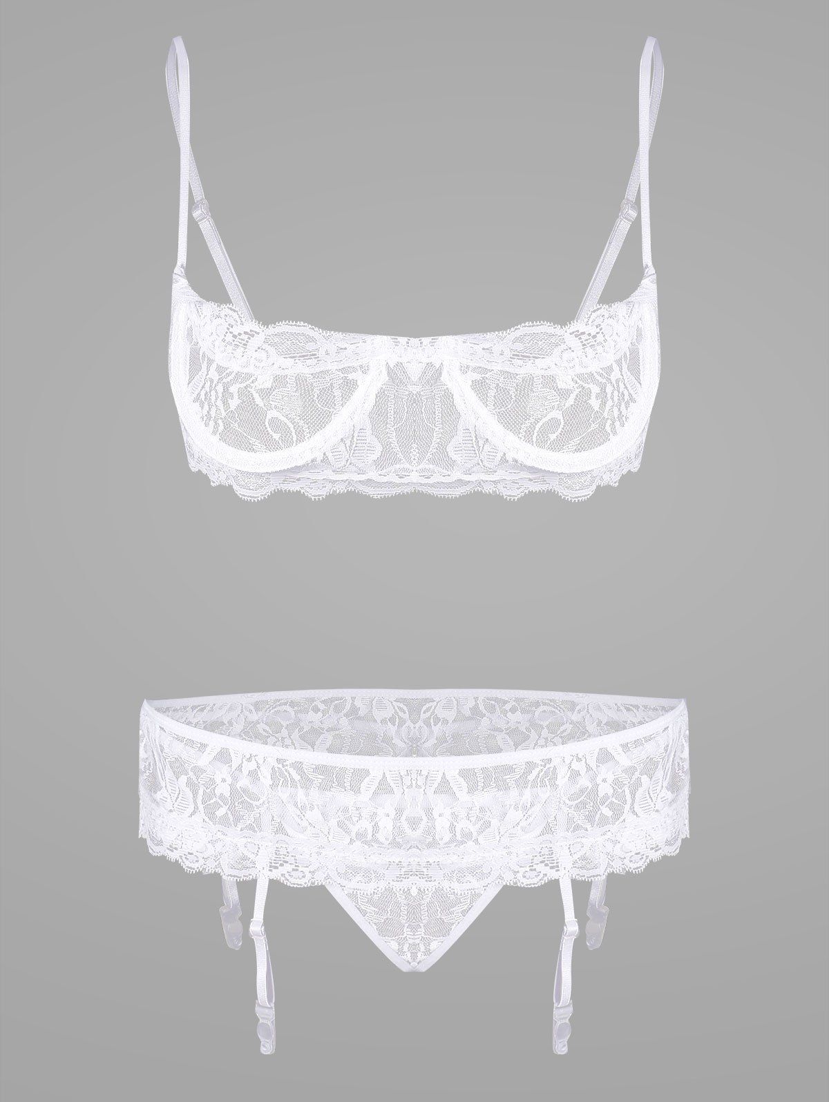 

Lace Sheer Lingerie Garter Bra Set, White
