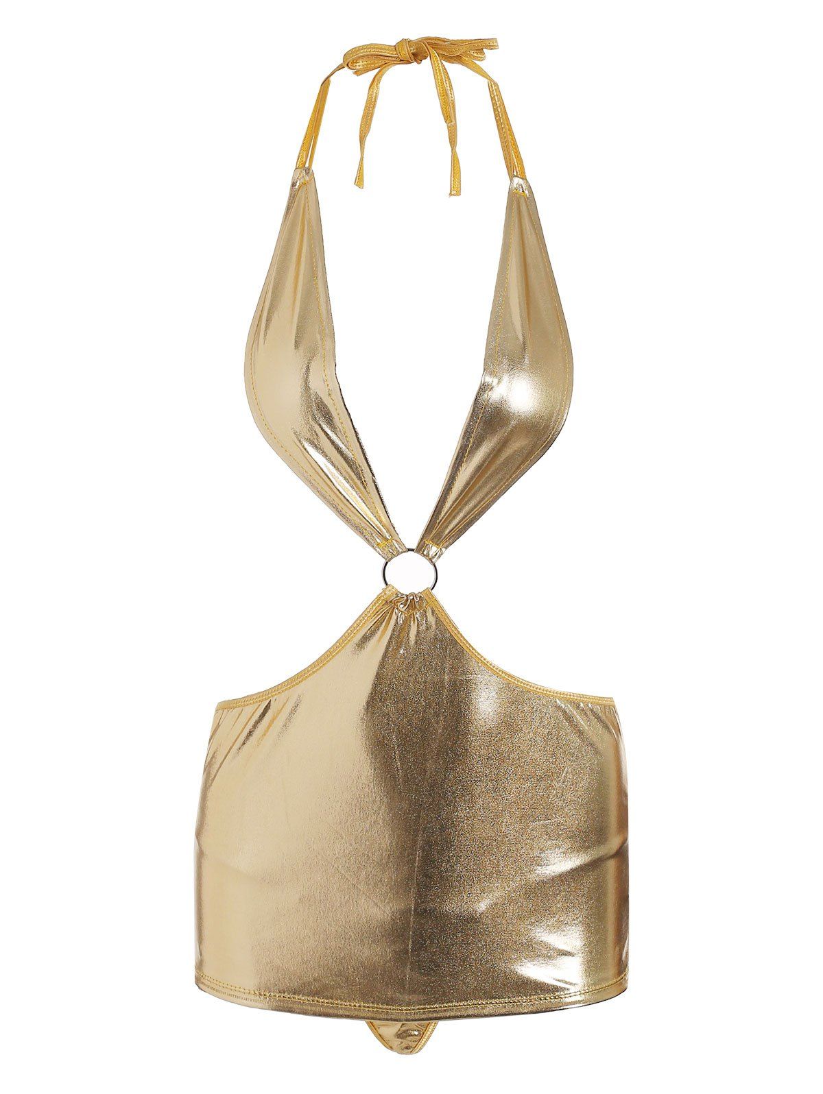 

Halter Plunge Metallic Lingerie Dress, Citrus