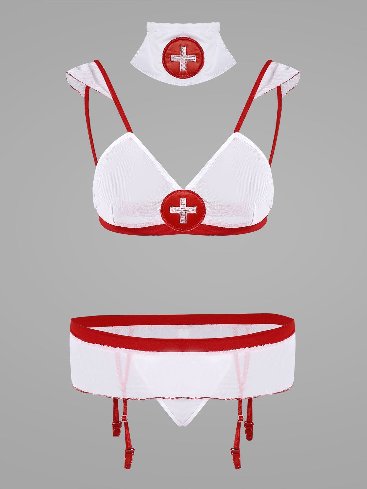 

Mesh Bralette Nurse Cosplay Costume, White
