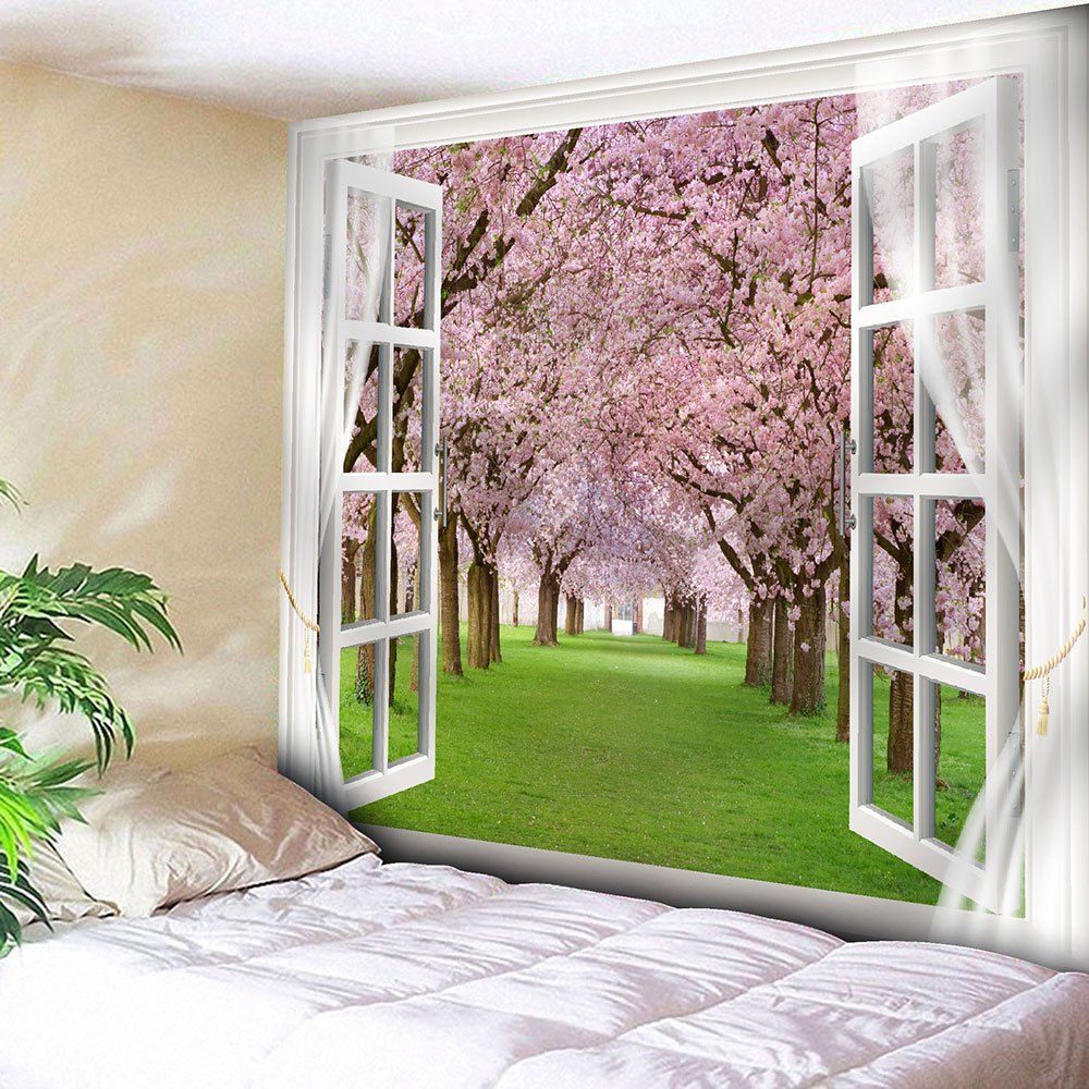 

Window Peach Blossom Forest Print Wall Tapestry, Pink