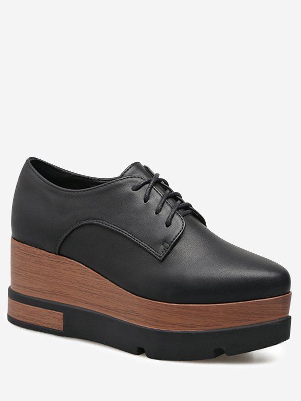 

Tie Up Faux Leather Wedge Shoes, Black
